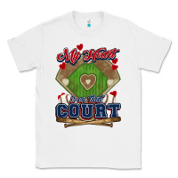 White My heart is on that court Baseball Classic Tee - HowdyJamesFarm