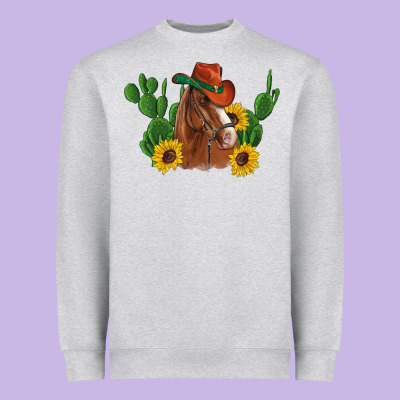 Western Horse Cowboy Hat Cactus Sunflowers Heavyweight Sweatshirt Designed By Artiststas