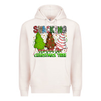 Pale Pink Snacking Around The Christmas Tree Premium Hoodie - CowhideDigitalArt