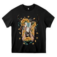 Black sunflower boho bull skull with hands Heavy Core Tee - RanaPortraitStore