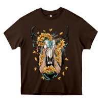 Chocolate Brown sunflower boho bull skull with hands Heavy Core Tee - RanaPortraitStore