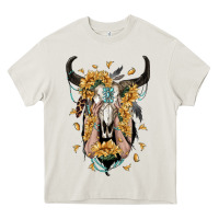 Cream sunflower boho bull skull with hands Heavy Core Tee - RanaPortraitStore
