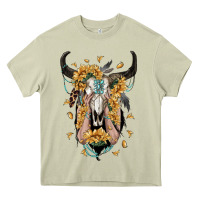 Mossy sunflower boho bull skull with hands Heavy Core Tee - RanaPortraitStore