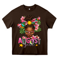 Chocolate Brown August Girl Afro Woman Summer Heavy Core Tee - texasbilliewilder