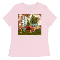 Bubblegum Pink camping is my happy place Ladies Tee - TumblerDesignByShophia