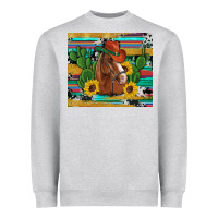 Heather Grey western horse cowboy hat cactus sunflowers glitter cowhide serape turq Heavyweight Sweatshirt - Artiststas