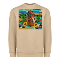 Mushroom western horse cowboy hat cactus sunflowers glitter cowhide serape turq Heavyweight Sweatshirt - Artiststas