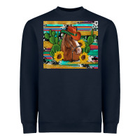 Navy western horse cowboy hat cactus sunflowers glitter cowhide serape turq Heavyweight Sweatshirt - Artiststas