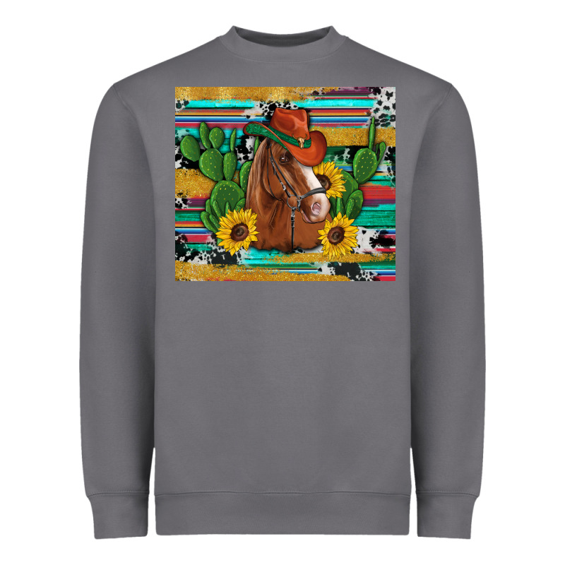 Western Horse Cowboy Hat Cactus Sunflowers Glitter Cowhide Serape Turq Heavyweight Sweatshirt by Artiststas | Teevron