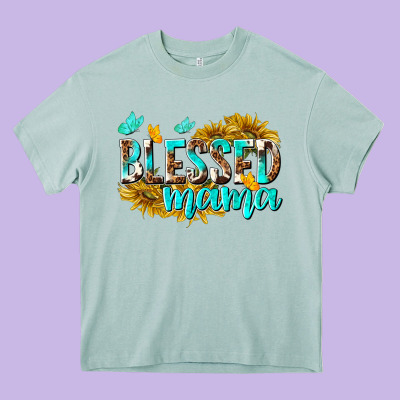 Blessed Mama Heavy Core Tee Designed By Texasbilliewilder