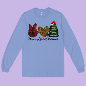 Peace Love Christmas Long Sleeve Tee Designed By Ranaportraitstore
