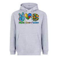 Heather Grey peace love autism Heavyweight Hoodie - AdoDesignShop
