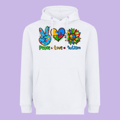 Peace Love Autism Heavyweight Hoodie Designed By Adodesignshop