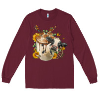 Burgundy Black And White Cow Coffee cup Long Sleeve Tee - FaDigitalArtStudio