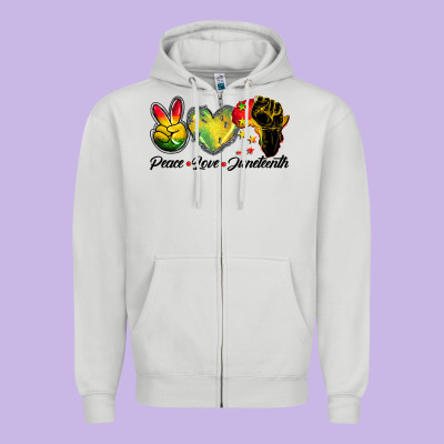 Peace Love Juneteenth Zipper Hoodie Designed By Barkaloodesign