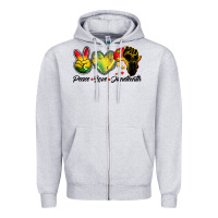 Heather Grey peace love juneteenth Zipper Hoodie - BarkalooDesign