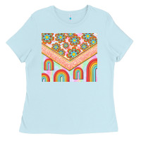 Baby Blue hippie rainbow and daisy Ladies Tee - TumblerDesignByShophia