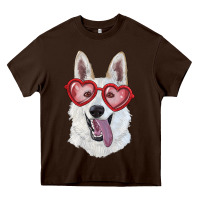 Chocolate Brown White shepherd with love glasses Heavy Core Tee - RanaPortraitStore
