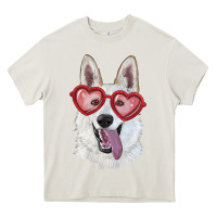 Cream White shepherd with love glasses Heavy Core Tee - RanaPortraitStore