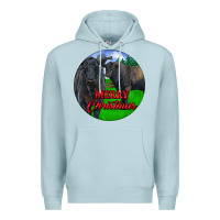 Blue Mist Black Angus Cattle and Bull Merry Christmas Premium Hoodie - RanaPortraitStore