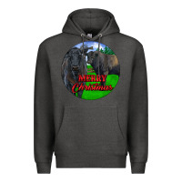Charcoal Heather Black Angus Cattle and Bull Merry Christmas Premium Hoodie - RanaPortraitStore