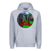 Heather Grey Black Angus Cattle and Bull Merry Christmas Premium Hoodie - RanaPortraitStore