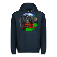 Navy Black Angus Cattle and Bull Merry Christmas Premium Hoodie - RanaPortraitStore