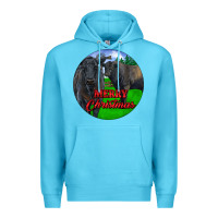 Ocean Blue Black Angus Cattle and Bull Merry Christmas Premium Hoodie - RanaPortraitStore