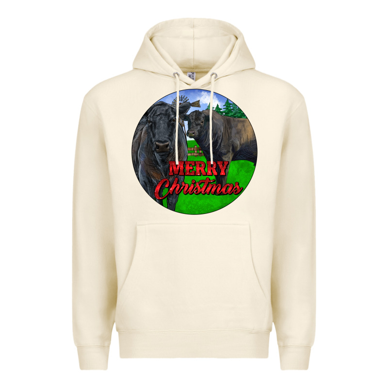 Black Angus Cattle And Bull Merry Christmas Premium Hoodie by RanaPortraitStore | Teevron