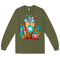 Army Green Dentist Cold Drink Frappe Long Sleeve Tee - FaDigitalArtStudio