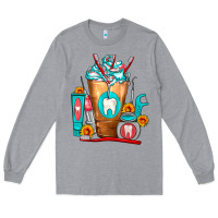 Heather Grey Dentist Cold Drink Frappe Long Sleeve Tee - FaDigitalArtStudio