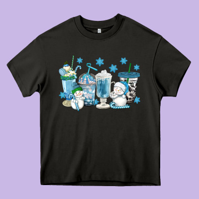 Winter Snowman Coffee Cups Heavy Core Tee Designed By Texasbilliewilder