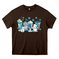Chocolate Brown winter snowman coffee cups Heavy Core Tee - texasbilliewilder
