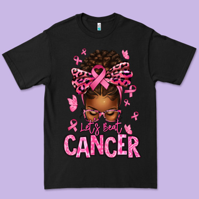 Lets Beat Cancer Afro Messy Bun Premium Tee Designed By Texasbilliewilder