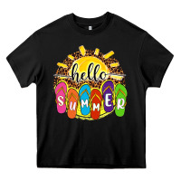 Black hello summer with flip flops Heavy Core Tee - NancyCooperArtShop