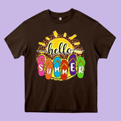 Hello Summer With Flip Flops Heavy Core Tee Designed By Nancycooperartshop