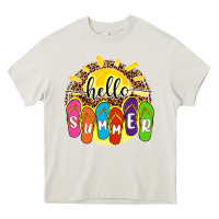 Cream hello summer with flip flops Heavy Core Tee - NancyCooperArtShop