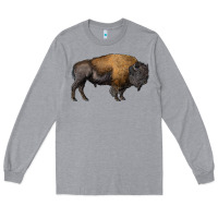 Heather Grey american bison body Long Sleeve Tee - RanaPortraitStore