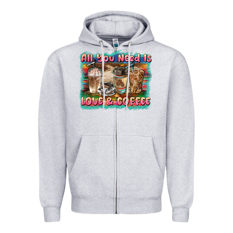 All You Need Is Love & Coffee Zipper Hoodie by BarkalooDesign | Teevron