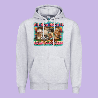 All You Need Is Love & Coffee Zipper Hoodie Designed By Barkaloodesign