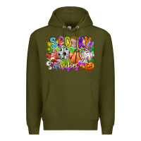 Army Green Spooky Vibes Ghost Premium Hoodie - CowhideDigitalArt