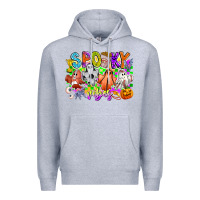 Heather Grey Spooky Vibes Ghost Premium Hoodie - CowhideDigitalArt
