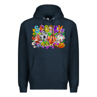 Navy Spooky Vibes Ghost Premium Hoodie - CowhideDigitalArt