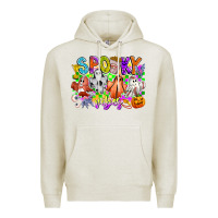 Oatmeal Heather Spooky Vibes Ghost Premium Hoodie - CowhideDigitalArt