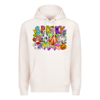 Pale Pink Spooky Vibes Ghost Premium Hoodie - CowhideDigitalArt