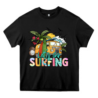 Black Let's go surfing Heavy Core Tee - NancyCooperArtShop