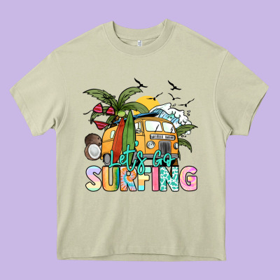 Let's Go Surfing Heavy Core Tee Designed By Nancycooperartshop