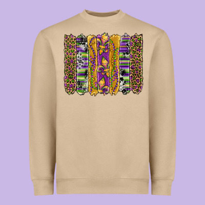 Mardi Gras Fleur De Lis Cowhide Serape Leopard Glitter Brushstrokes Heavyweight Sweatshirt Designed By Artiststas