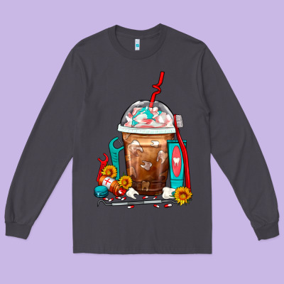 Dentist Frappe Coffee Long Sleeve Tee Designed By Fadigitalartstudio