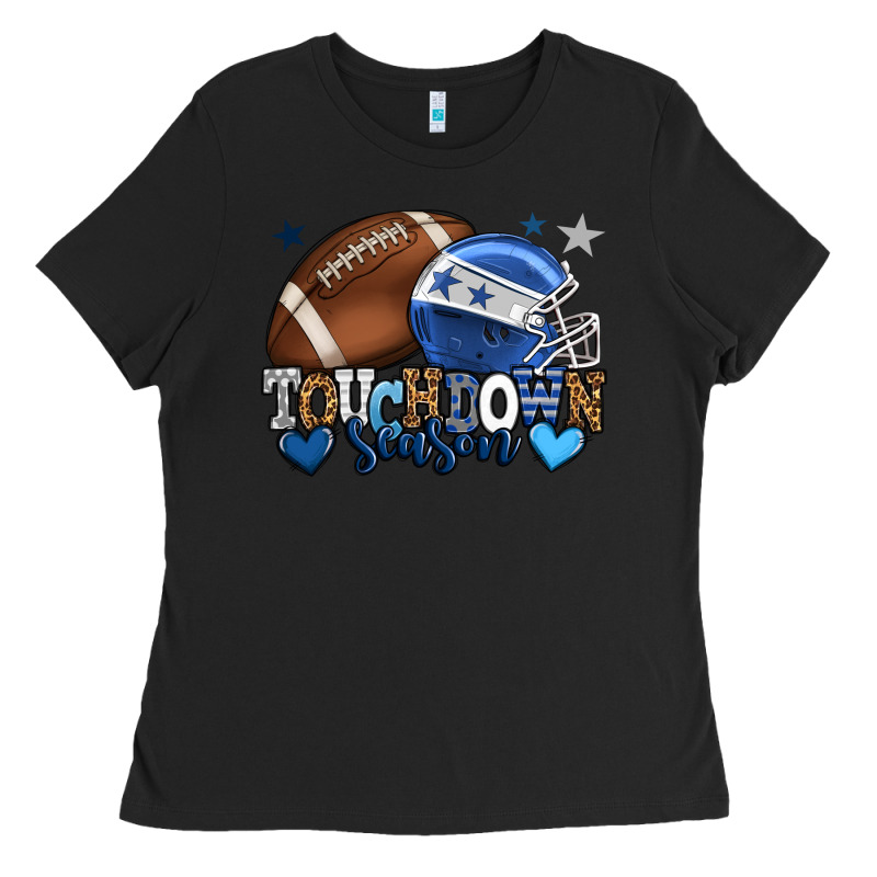 Touchdown Season American Football Blue Team Color Ladies Tee by HowdyJamesFarm | Teevron